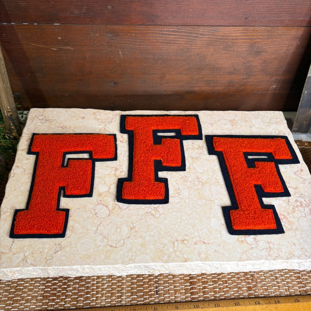 Vintage Felt F Varsity Letter Navy Blue & Orange Collegiate or High School
